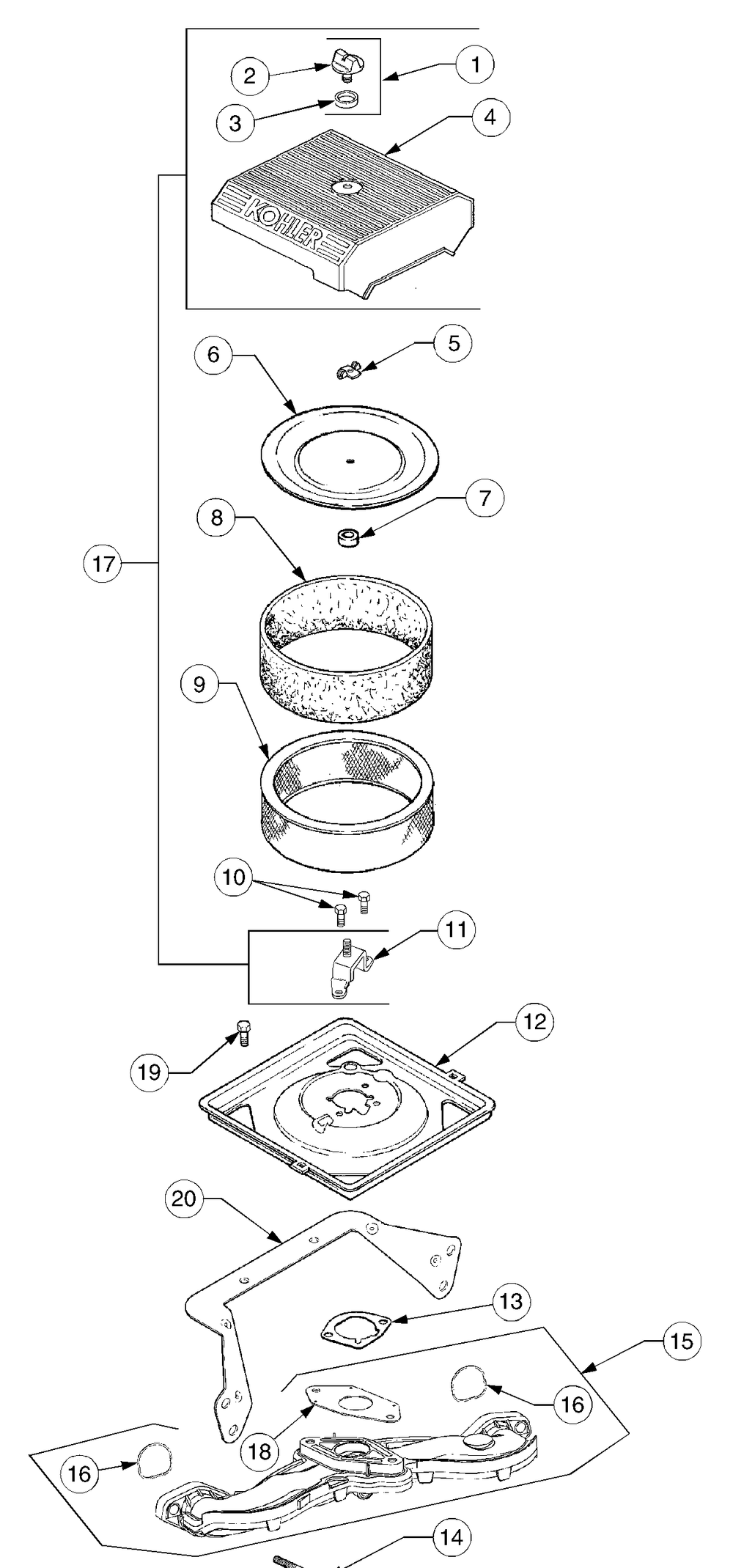 Air Intake And Filtration Diagram and Parts List for GT2554 K015-Before-13A2A7K710 Cub Cadet Lawn Tractor